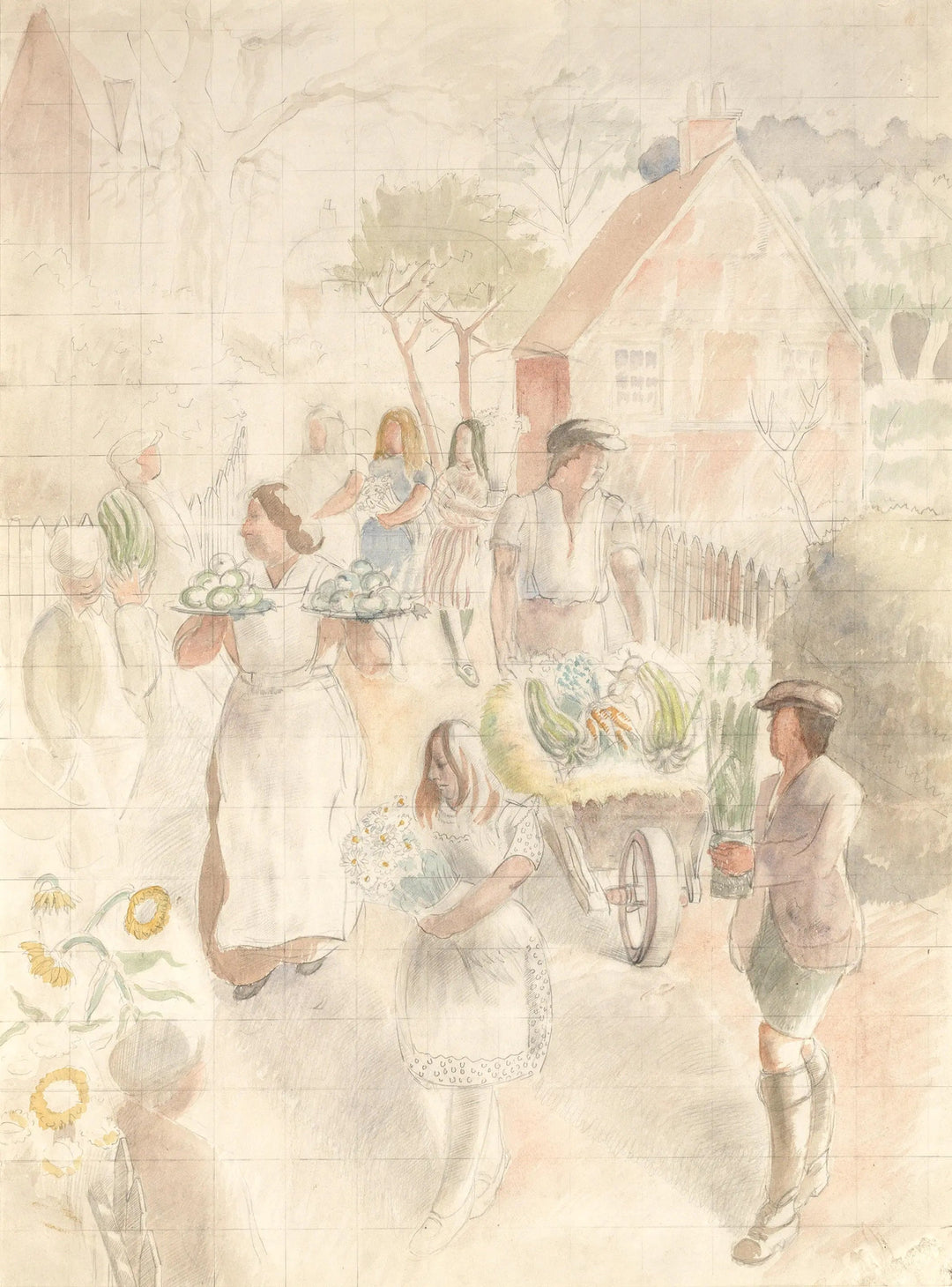 Study for Flower Show Day, Witchampton (alt. titles: The Flower Show, Harvest Festival)
