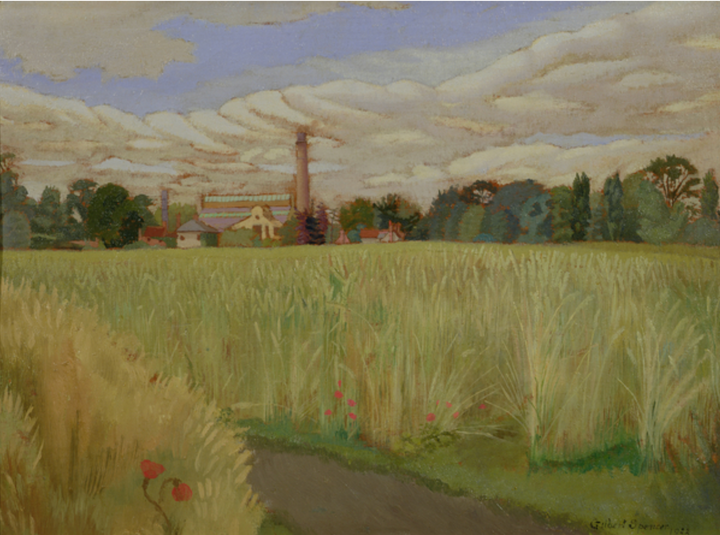 Paper Mill Bourne End (alt. titles: Jackson's Mill, Bourne End, Paper Mill Cas End, A Field of Wheat with a Chimney Beyond)